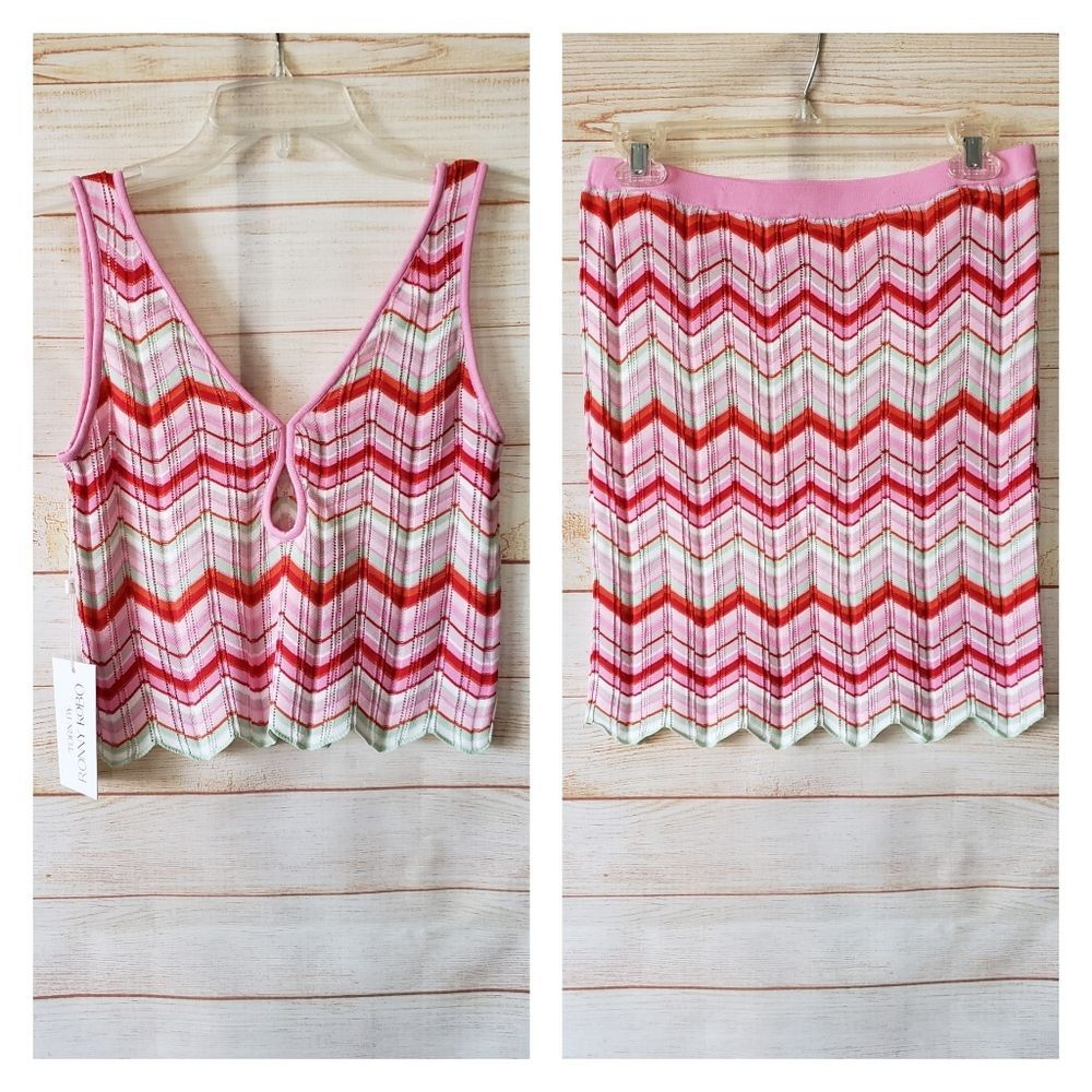 TORN by Ronny Kobo Knitted Two Piece Zig-Zag Mini Skirt/Top Set